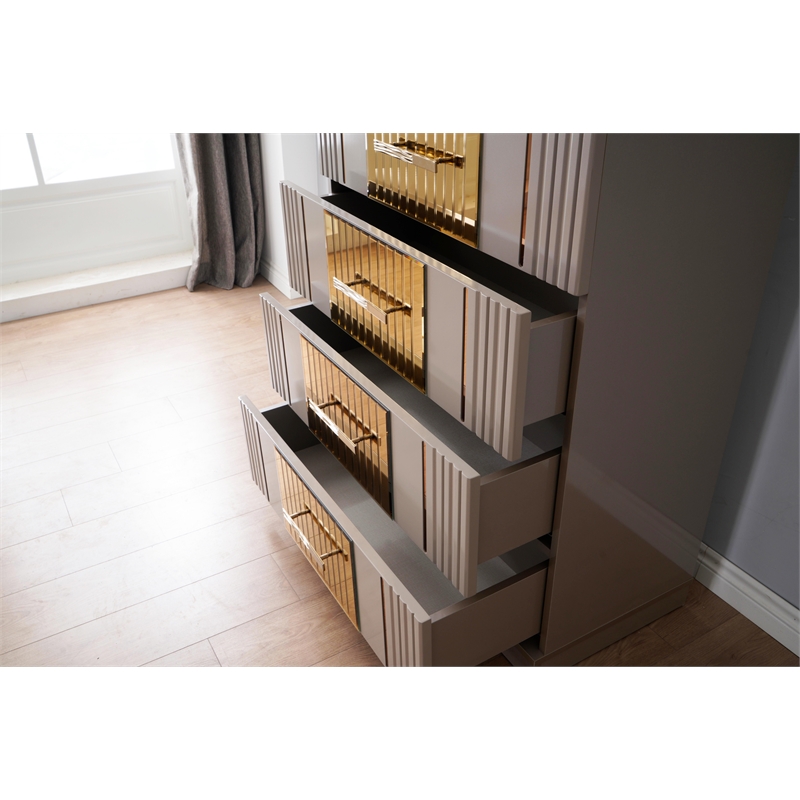 Lorenzo Gold Detailed Chest made with Wood and Gold accents in Gray