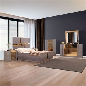 Lorenzo Queen 5 Pc Tufted Bedroom set made with Wood in River sand Gray