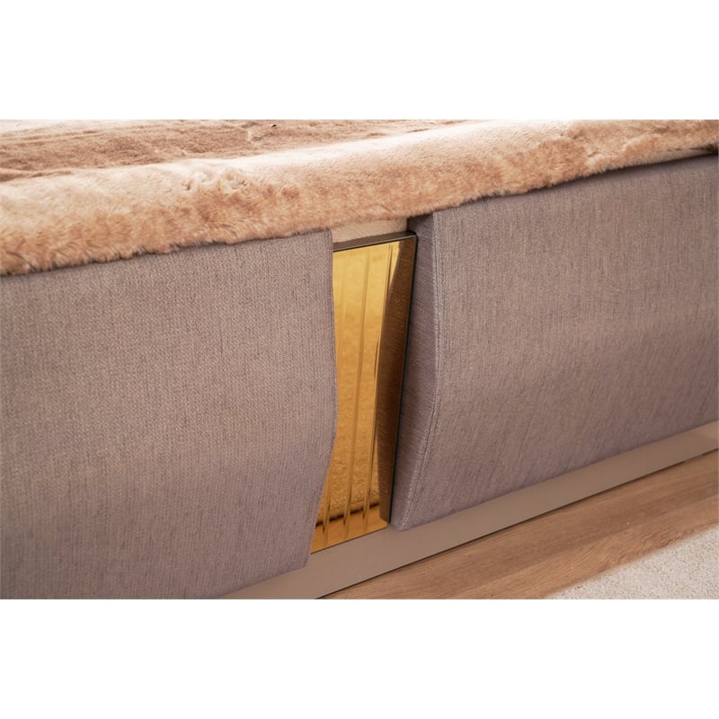 Lorenzo Modern Gold Detailed Tufted King Bed made with Wood in River Sand Gray