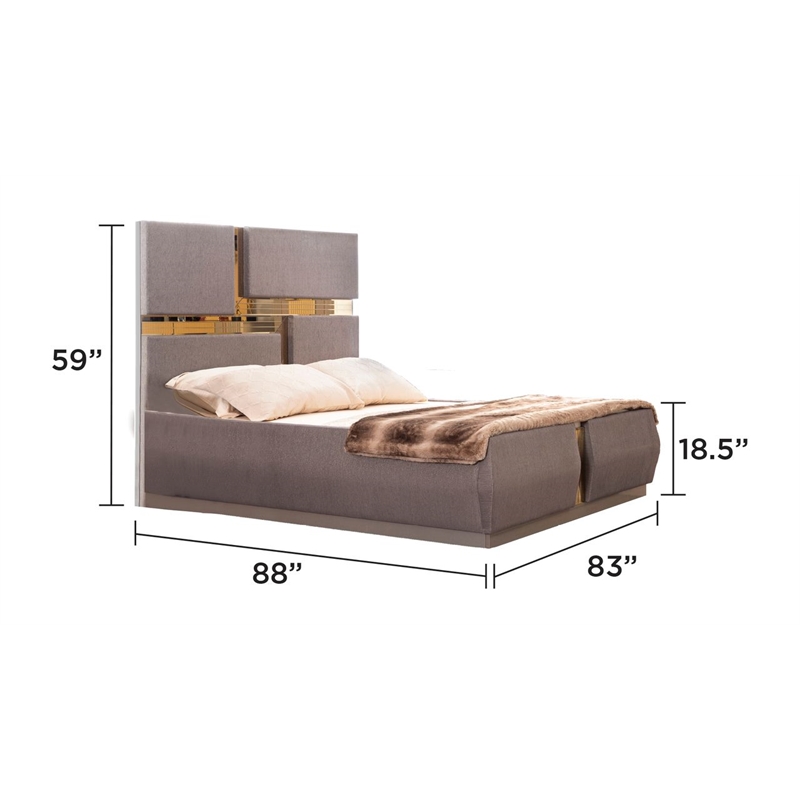 Lorenzo Gold Detailed Tufted Queen Bed made with Wood in River Sand Gray