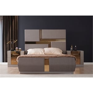 lorenzo gold detailed tufted upholstery queen bed made with wood in gray