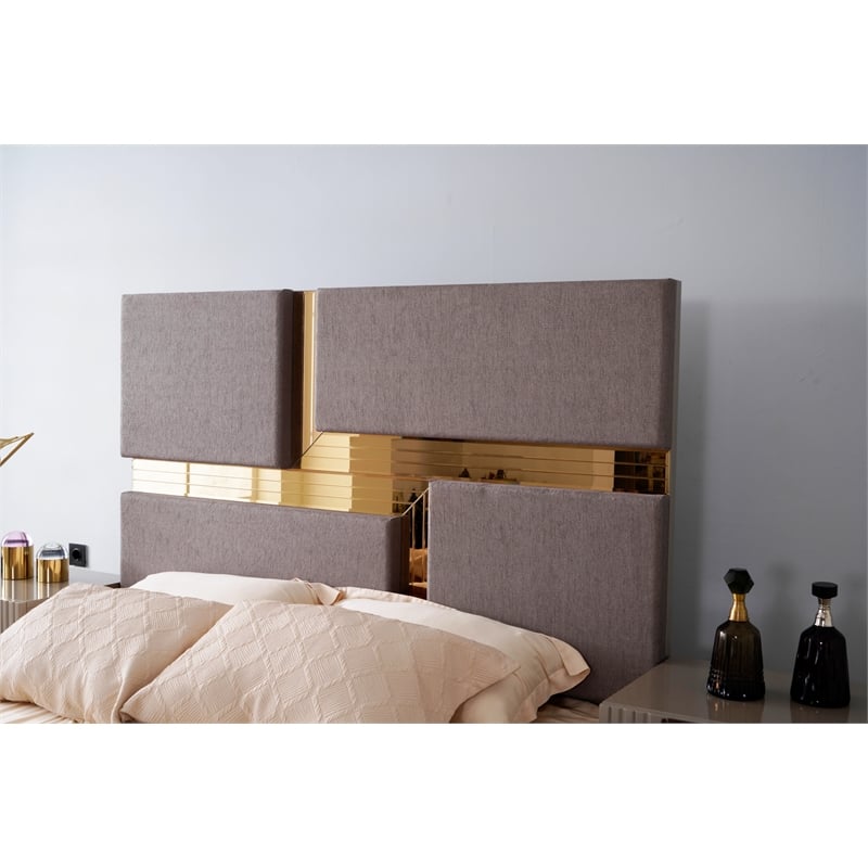 Lorenzo King 4PC Tufted Upholstery Bedroom set made with Wood in River Sand Gray