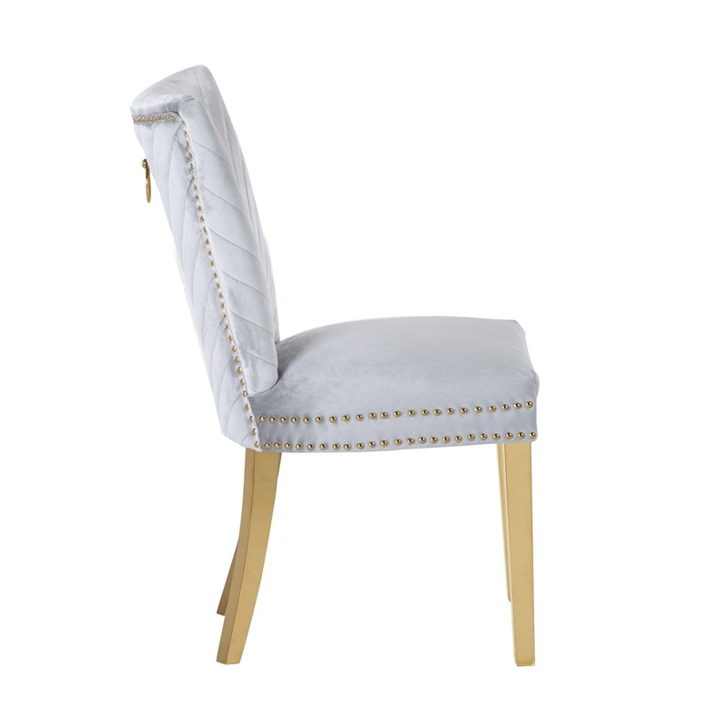 Eva 2 Piece Gold Legs Dining Chairs Finished with Velvet Fabric in Silver