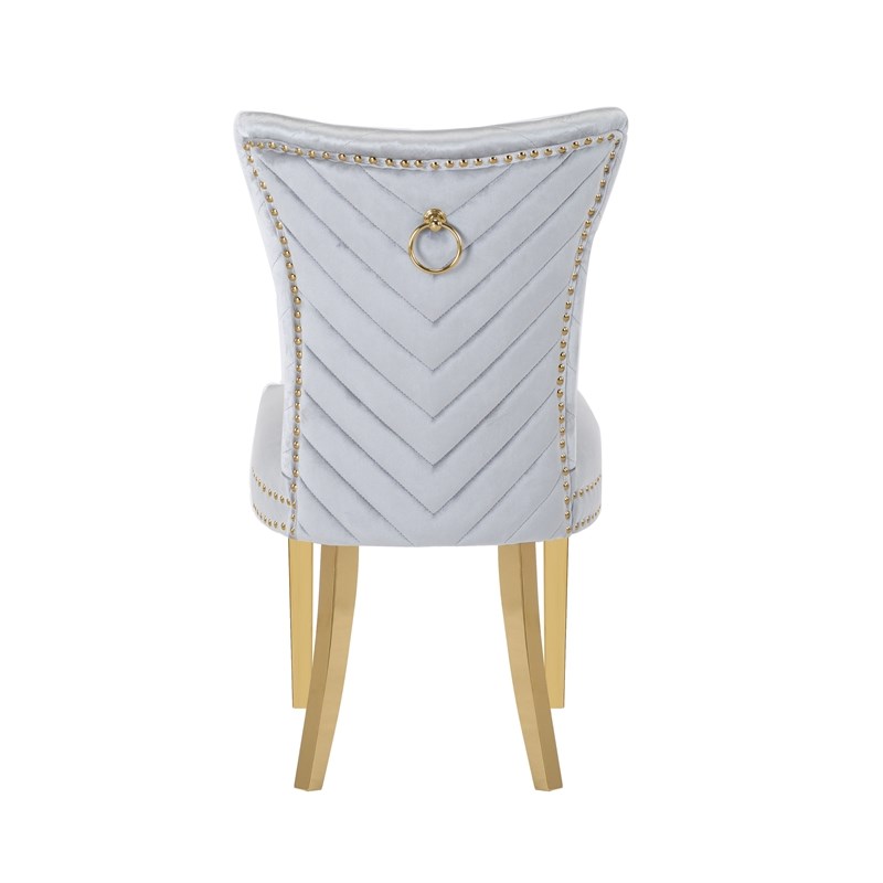 Eva 2 Piece Gold Legs Dining Chairs Finished with Velvet Fabric in Silver