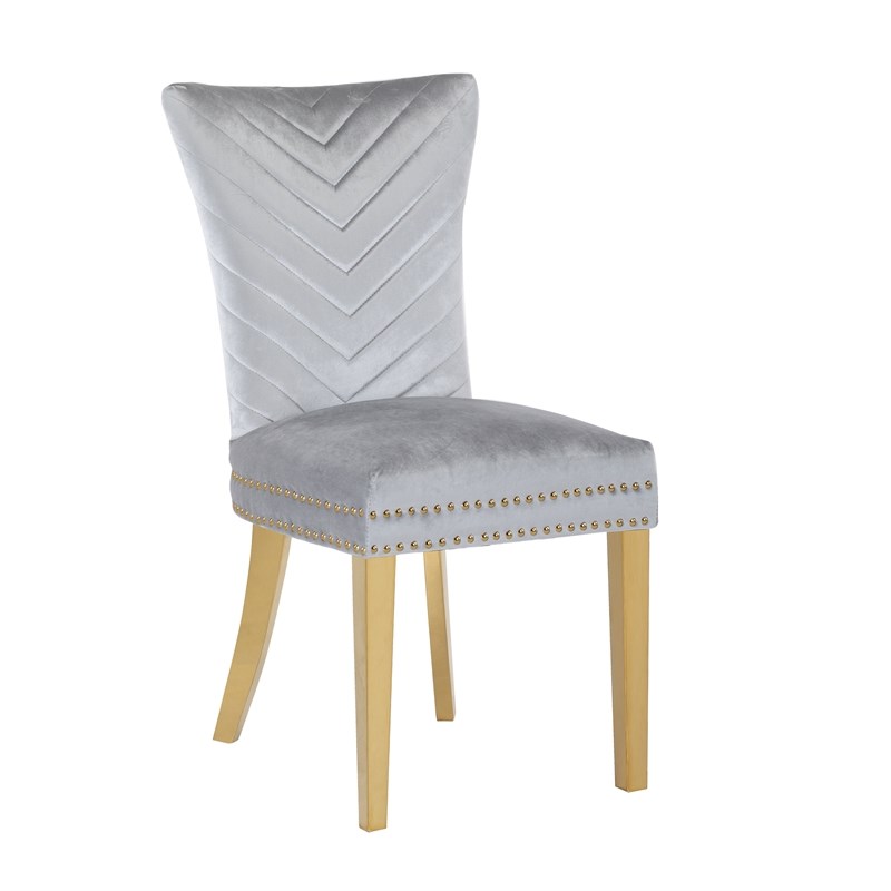 Eva 2 Piece Gold Legs Dining Chairs Finished with Velvet Fabric in Silver