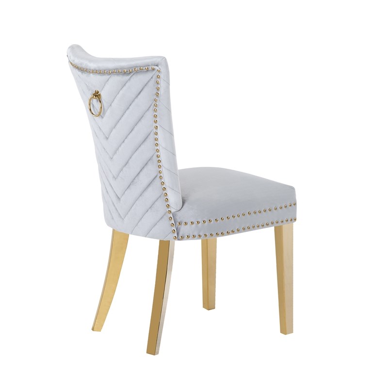 Eva 2 Piece Gold Legs Dining Chairs Finished with Velvet Fabric in Silver