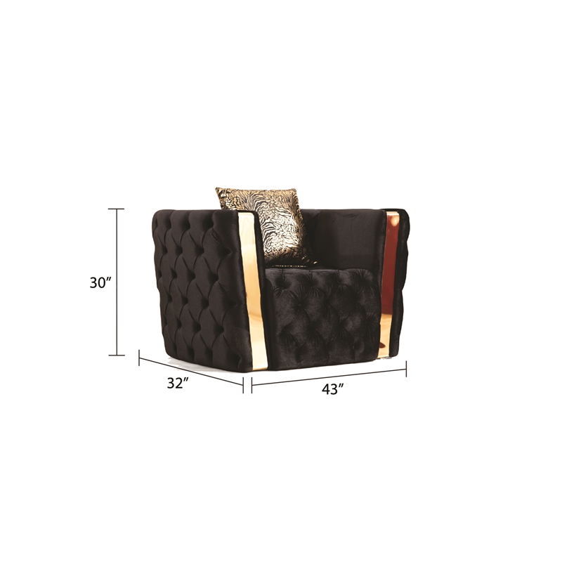 Naomi Button Tufted Chair Finished with Velvet Fabric and Gold Accent in Black