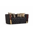 Naomi Button Tufted Loveseat with Velvet Fabric and Gold Accent in Black