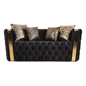 naomi button tufted loveseat with velvet fabric and gold accent in black