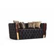 Naomi Button Tufted 2 Pc Sofa Set with Velvet Fabric and Gold Accent in Black