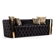 Naomi Button Tufted 3 Pc Sofa Set with Velvet Fabric and Gold Accent in Black