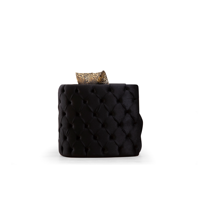 Naomi Button Tufted 3 Pc Sofa Set with Velvet Fabric and Gold Accent in Black