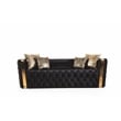 Naomi Button Tufted 3 Pc Sofa Set with Velvet Fabric and Gold Accent in Black