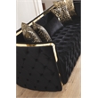 Naomi Button Tufted 3 Pc Sofa Set with Velvet Fabric and Gold Accent in Black