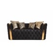 Naomi Button Tufted 3 Pc Sofa Set with Velvet Fabric and Gold Accent in Black