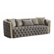Naomi Button Tufted Sofa with Velvet Fabric and Gold Accent in Taupe