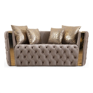 naomi button tufted loveseat with velvet fabric and gold accent in off white