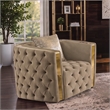 Naomi Button Tufted Chair with Velvet Fabric and Gold Accent in Taupe