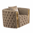 Naomi Button Tufted Chair with Velvet Fabric and Gold Accent in Taupe