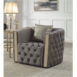 Naomi Button Tufted Chair with Velvet Fabric and Gold Accent in Taupe