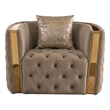 Naomi Button Tufted Chair with Velvet Fabric and Gold Accent in Taupe