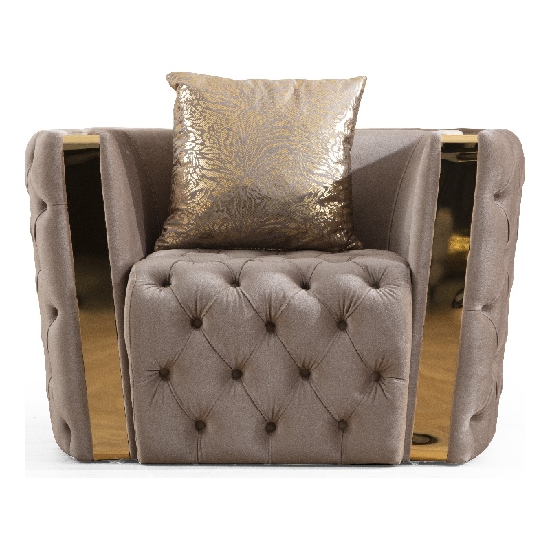 Naomi Button Tufted Chair with Velvet Fabric and Gold Accent in Off White