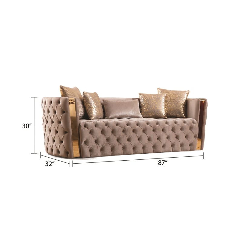 Naomi Button Tufted 2 Pc Set with Velvet Fabric and Gold Accent in Taupe