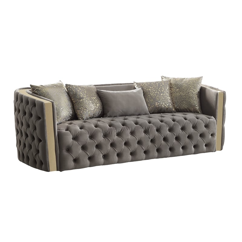Naomi Button Tufted 2 Pc Set with Velvet Fabric and Gold Accent in Taupe