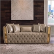 Naomi Button Tufted 2 Pc Set with Velvet Fabric and Gold Accent in Taupe