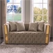 Naomi Button Tufted 2 Pc Set with Velvet Fabric and Gold Accent in Taupe
