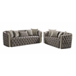 Naomi Button Tufted 2 Pc Set with Velvet Fabric and Gold Accent in Taupe