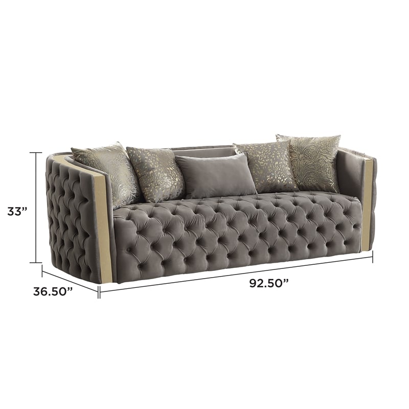 Naomi Button Tufted 2 Pc Set with Velvet Fabric and Gold Accent in Taupe