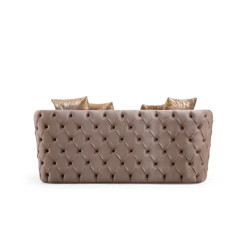 Naomi Button Tufted 2 Pc Set with Velvet Fabric and Gold Accent in Taupe