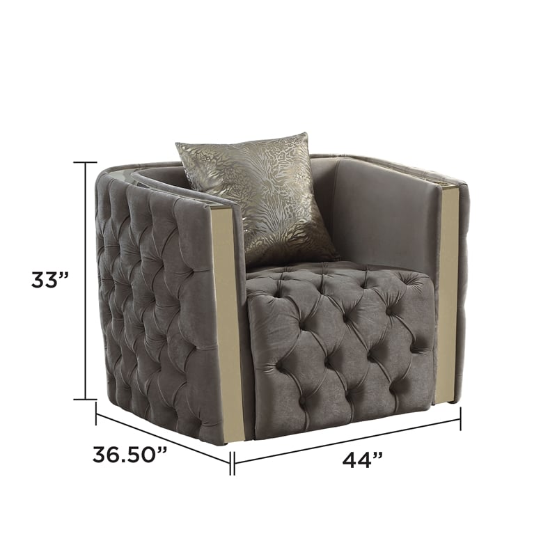 Naomi Button Tufted 3 Pc Set with Velvet Fabric and Gold Accent in Taupe