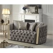 Naomi Button Tufted 3 Pc Set with Velvet Fabric and Gold Accent in Taupe
