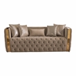 Naomi Button Tufted 3 Pc Set with Velvet Fabric and Gold Accent in Taupe