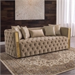 Naomi Button Tufted 3 Pc Set with Velvet Fabric and Gold Accent in Taupe