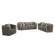 Naomi Button Tufted 3 Pc Set with Velvet Fabric and Gold Accent in Taupe