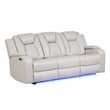 Benz LED & Power Reclining Sofa Made With Faux Leather in Ice/ White