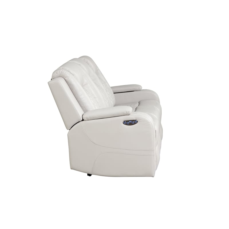 Benz LED & Power Reclining Sofa Made With Faux Leather in Ice/ White