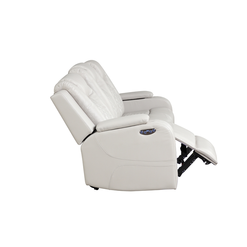 Benz LED & Power Reclining Sofa Made With Faux Leather in Ice/ White