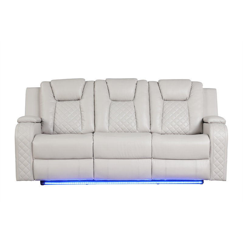 Benz LED & Power Reclining 2 Pc Set Made With Faux Leather in Ice/ White