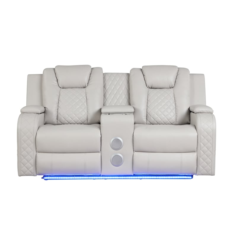 Benz LED & Power Reclining 2 Pc Set Made With Faux Leather in Ice/ White