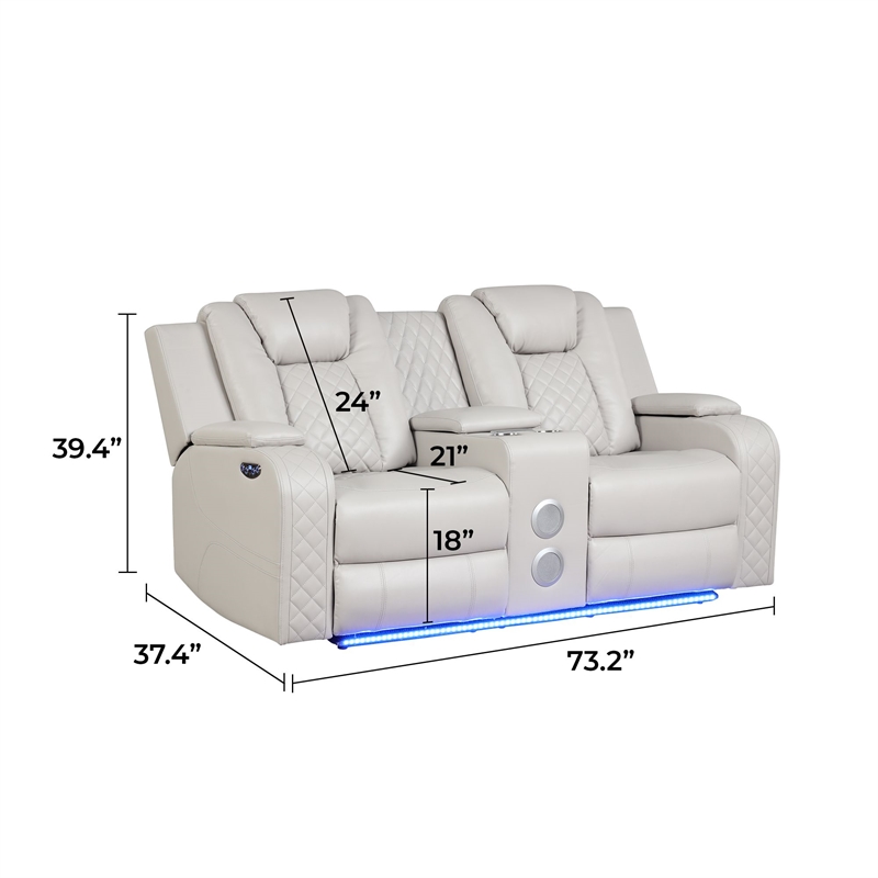 Benz LED & Power Reclining 2 Pc Set Made With Faux Leather in Ice/ White