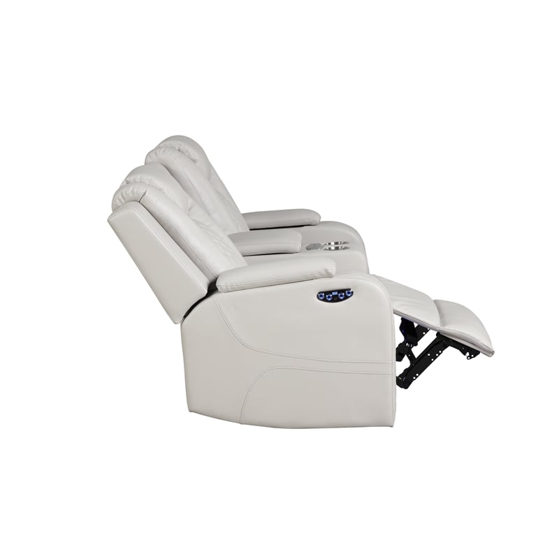 Benz LED & Power Reclining 2 Pc Set Made With Faux Leather in Ice/ White