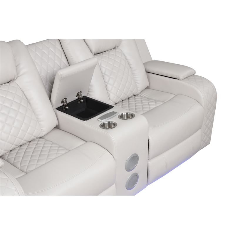 Benz LED & Power Reclining 2 Pc Set Made With Faux Leather in Ice/ White