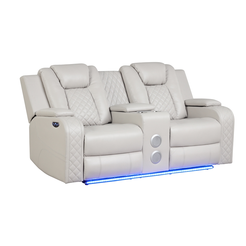 Benz LED & Power Reclining Loveseat Made With Faux Leather in Ice/ White