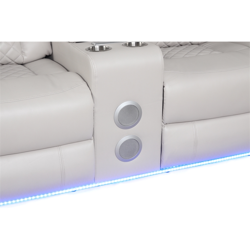 Benz LED & Power Reclining Loveseat Made With Faux Leather in Ice/ White