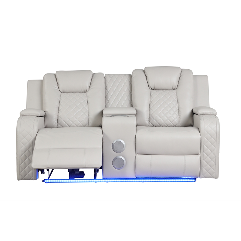 Benz LED & Power Reclining Loveseat Made With Faux Leather in Ice/ White