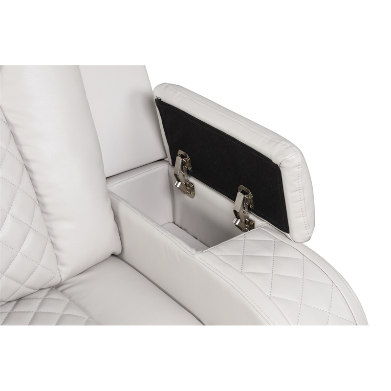 Benz LED & Power Reclining Loveseat Made With Faux Leather in Ice/ White
